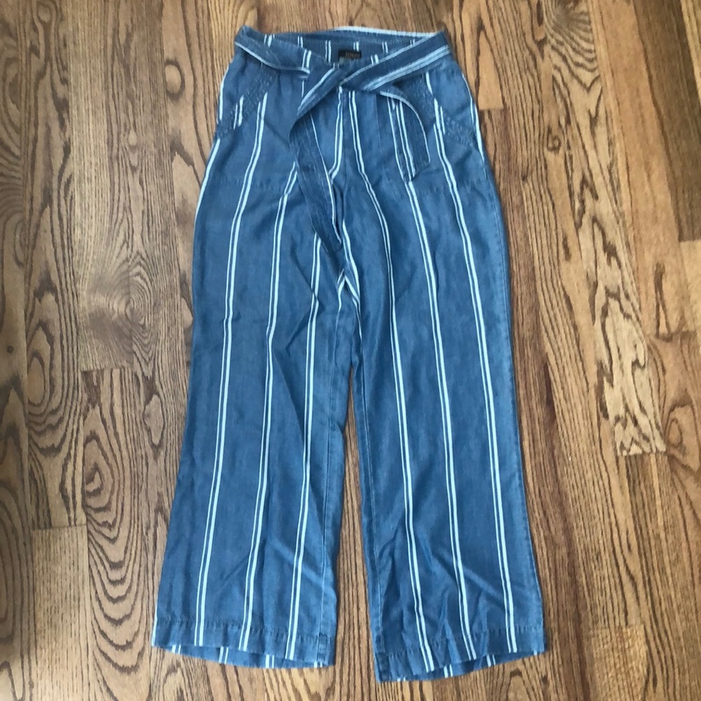 Striped blue and white flowy pants